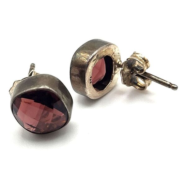 2.5 carat Garnet Cushion Cut Sterling Silver Earrings - Picture 2 of 3